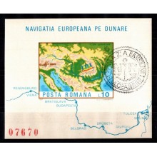 1977 - Rumænien - AFA 3443 - Frimærker - Skibstrafik - Miniark utakket - Stemplet.